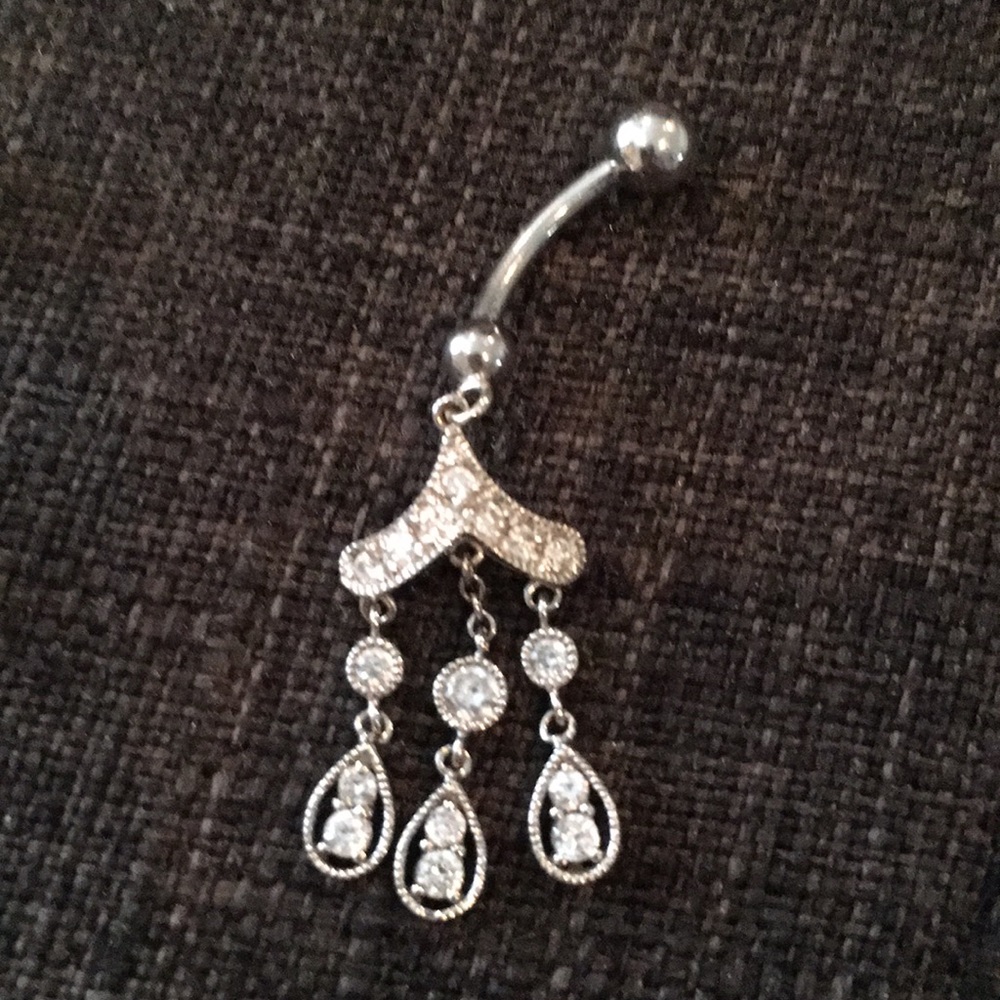 CZ chandelier belly button ring